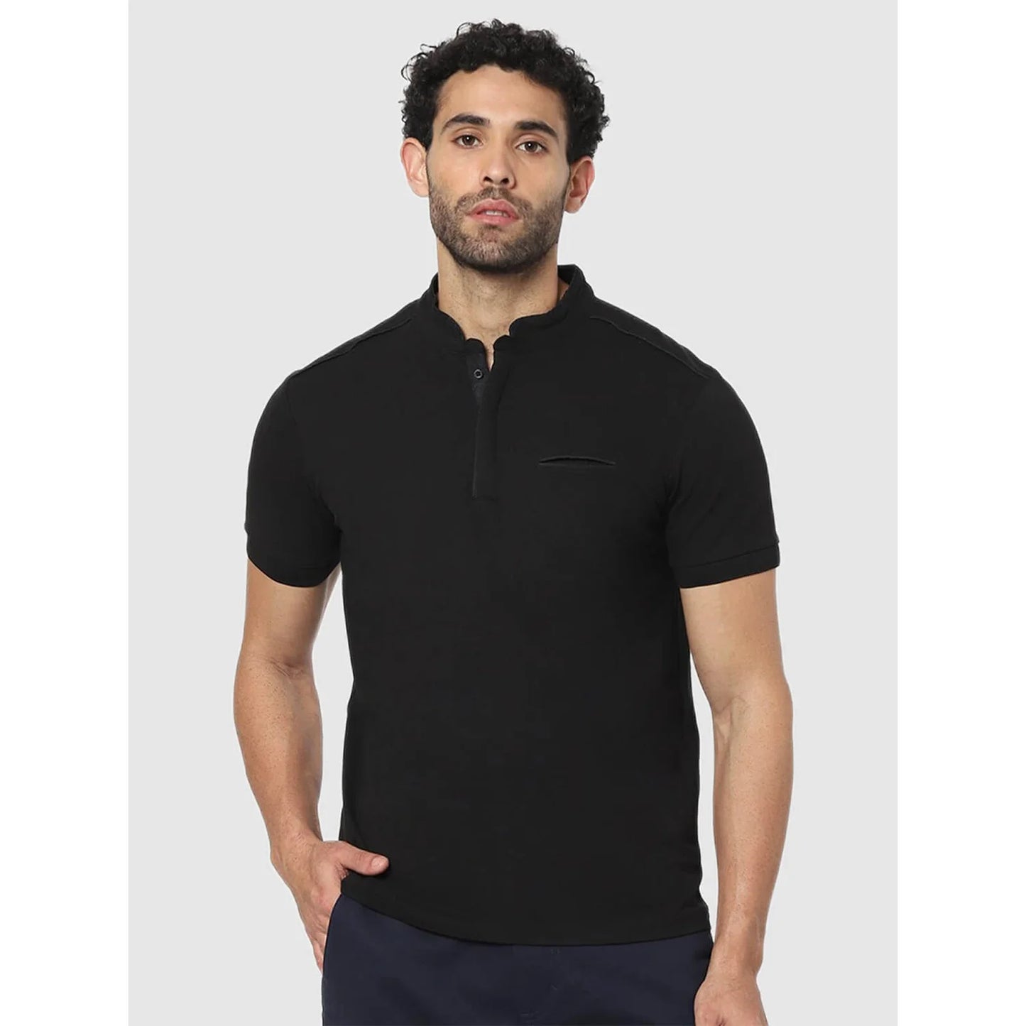 Black Striped Cotton Polo