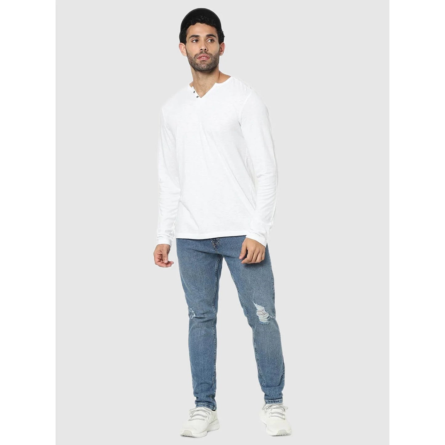 White Solid Cotton T-shirt