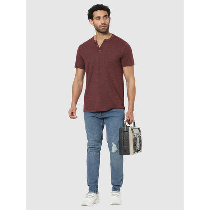 Maroon Solid Cotton T-shirt