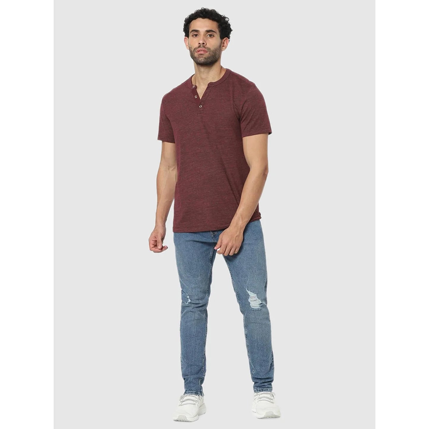 Maroon Solid Cotton T-shirt