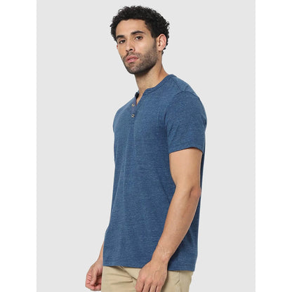 Blue Solid Cotton T-shirt