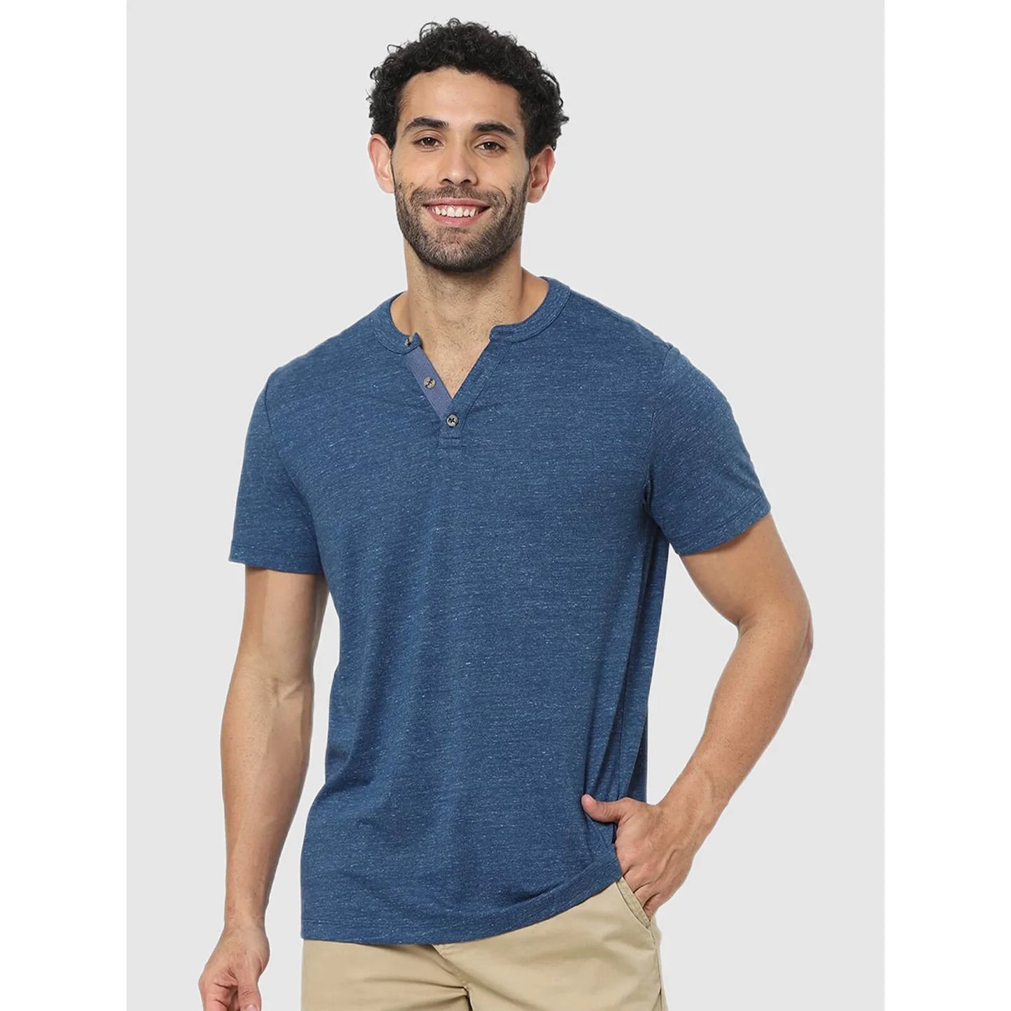 Blue Solid Cotton T-shirt