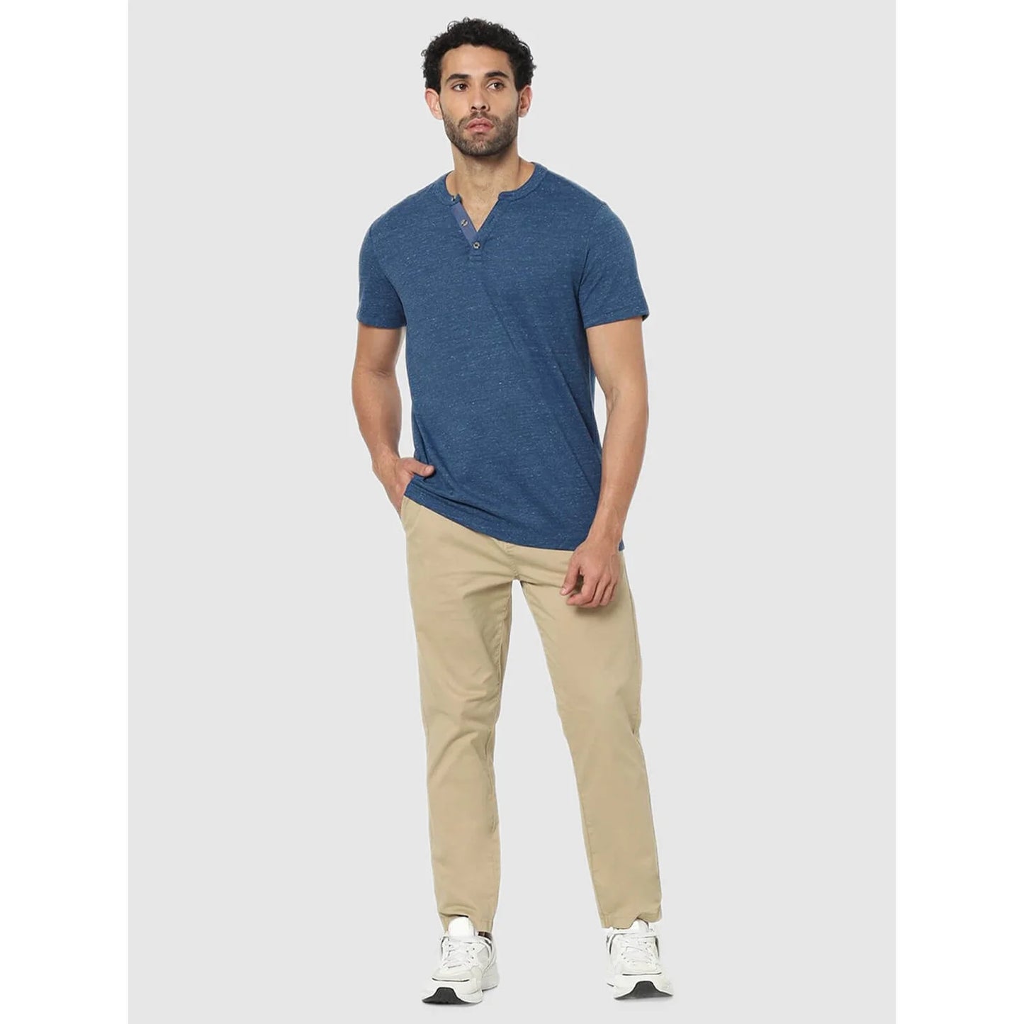 Blue Solid Cotton T-shirt