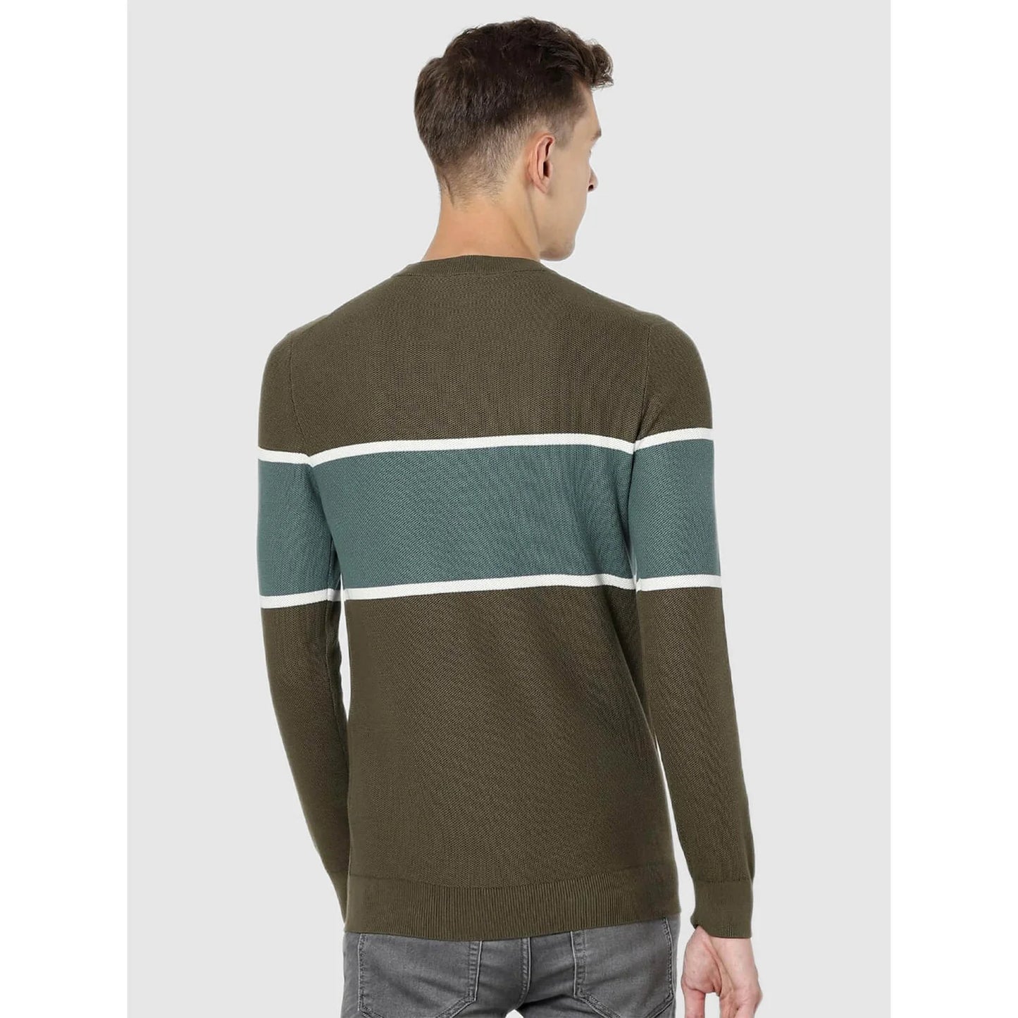 Green Colourblock Cotton Sweater