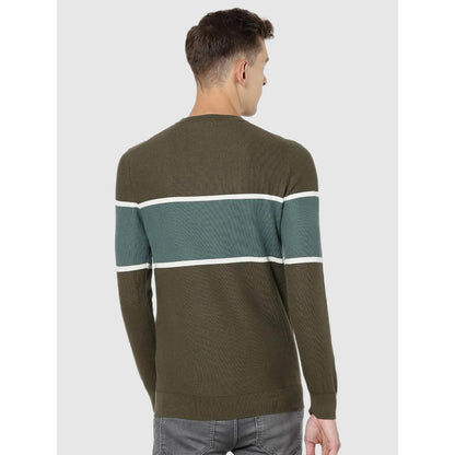 Green Colourblock Cotton Sweater