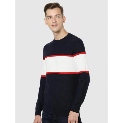 Navy Blue Colourblock Cotton Sweater