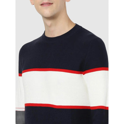 Navy Blue Colourblock Cotton Sweater