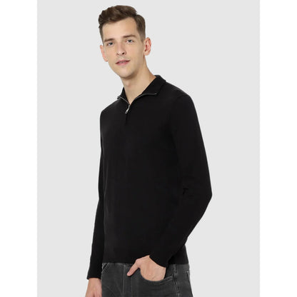 Black Solid Cotton Sweater