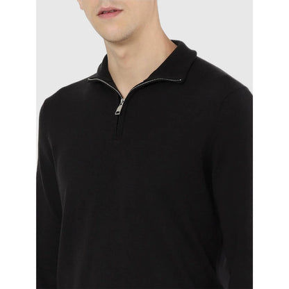 Black Solid Cotton Sweater