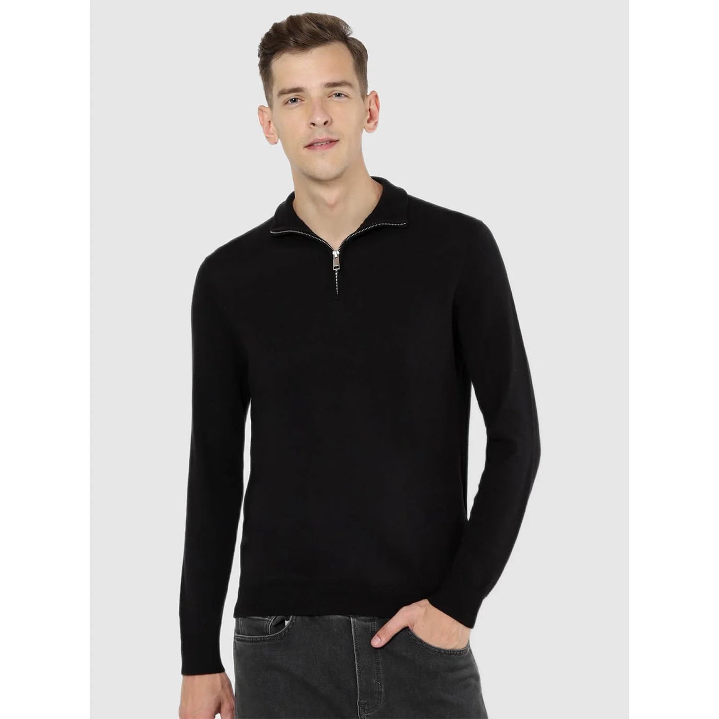 Black Solid Cotton Sweater