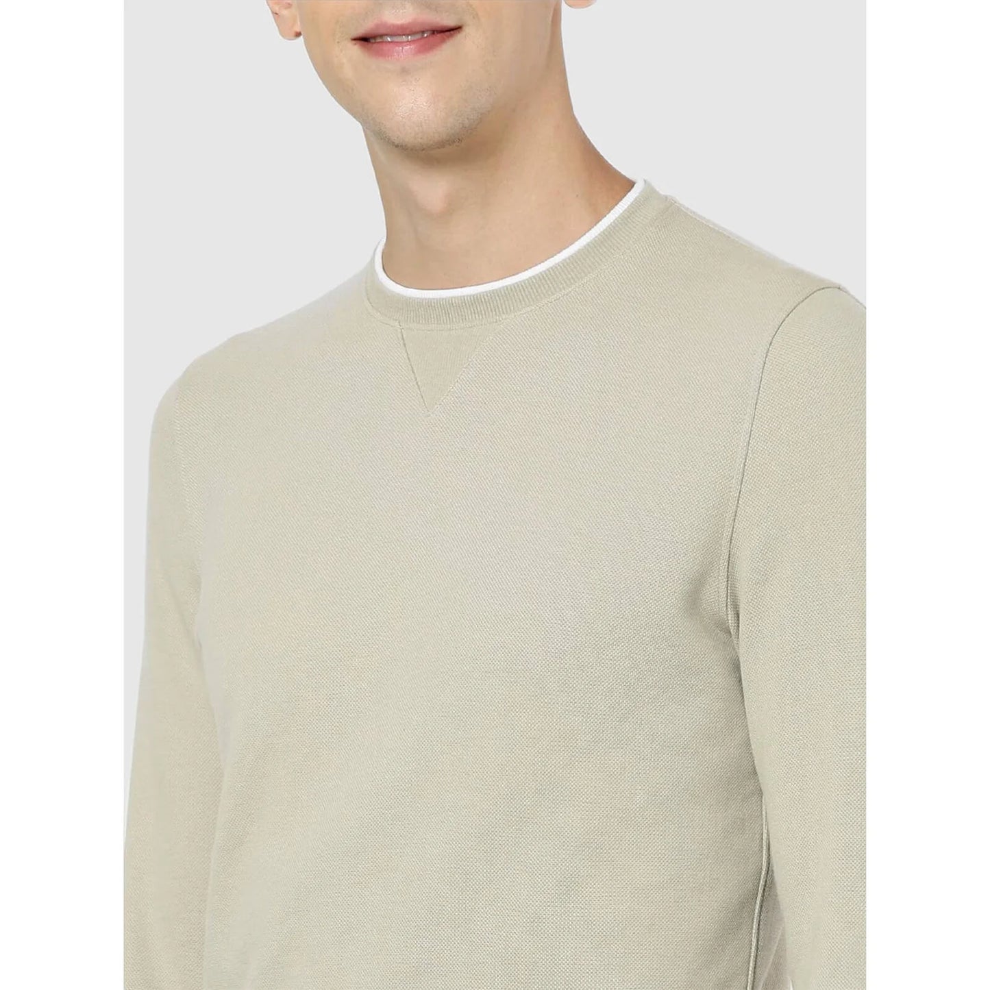 Beige Solid Cotton Sweatshirt