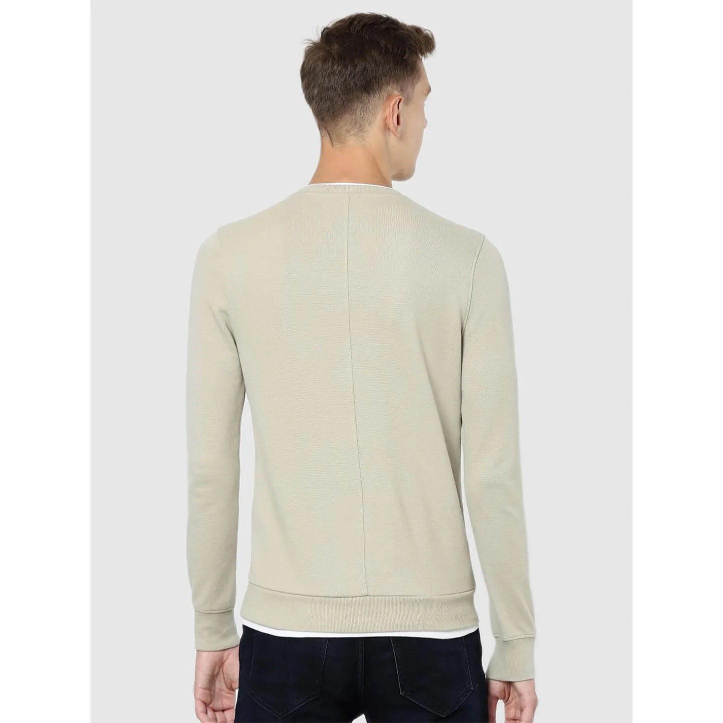 Beige Solid Cotton Sweatshirt