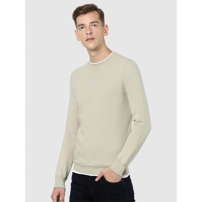 Beige Solid Cotton Sweatshirt