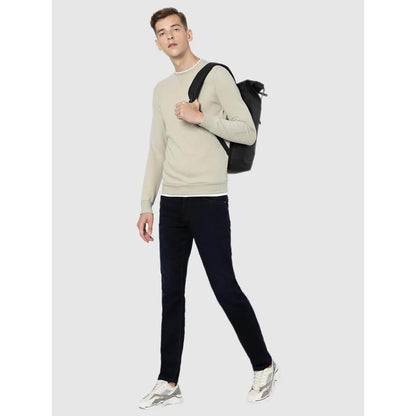 Beige Solid Cotton Sweatshirt