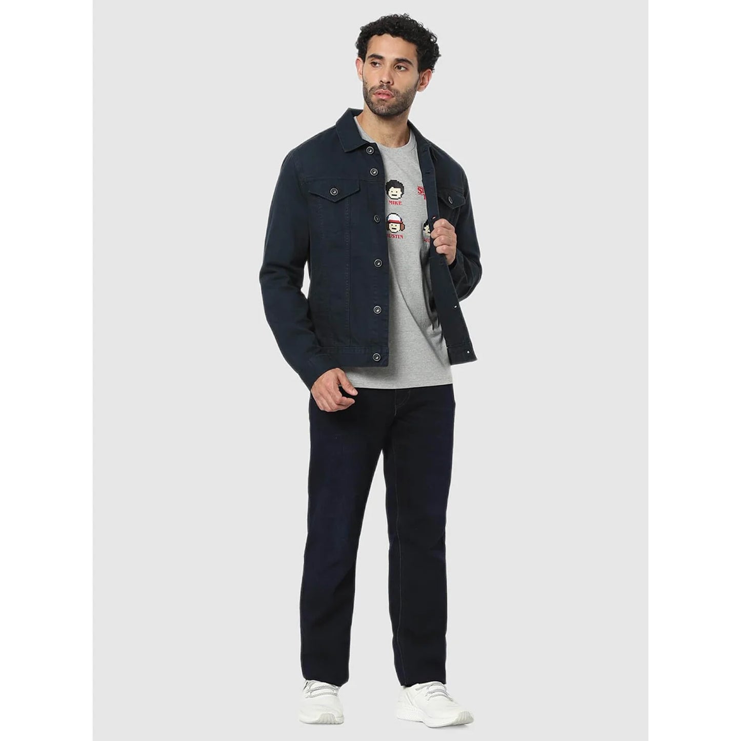 Navy Blue Solid Cotton Jacket