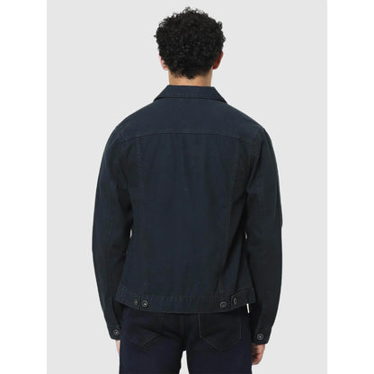 Navy Blue Solid Cotton Jacket