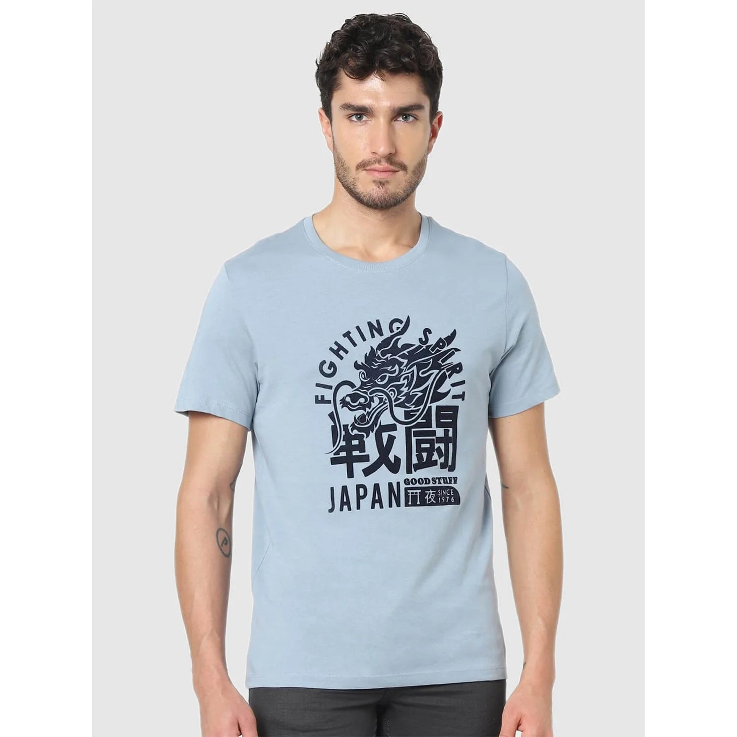 Blue Graphic Printed Cotton T-shirt