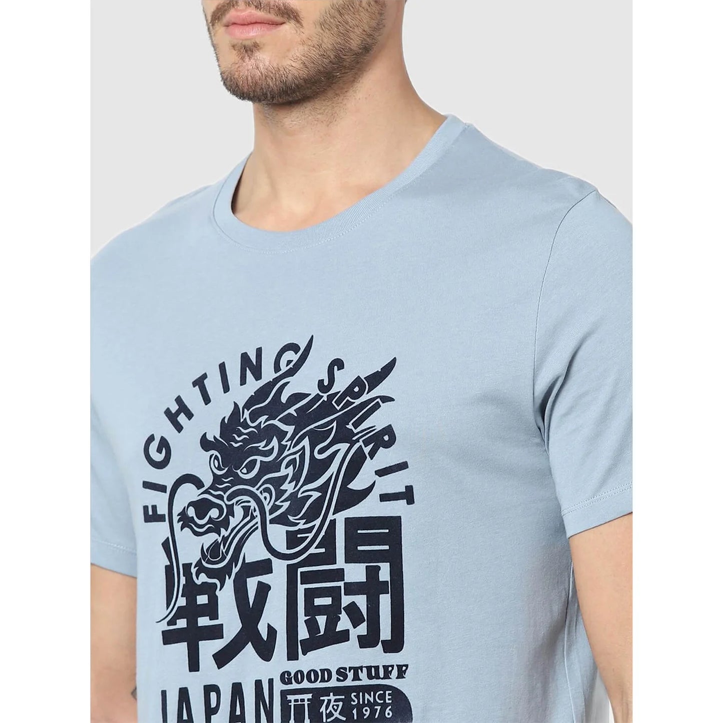 Blue Graphic Printed Cotton T-shirt