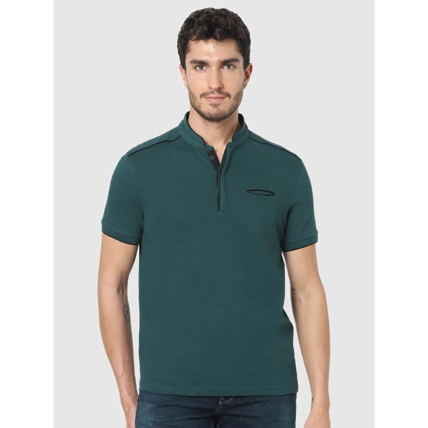 Green Solid Cotton Polo