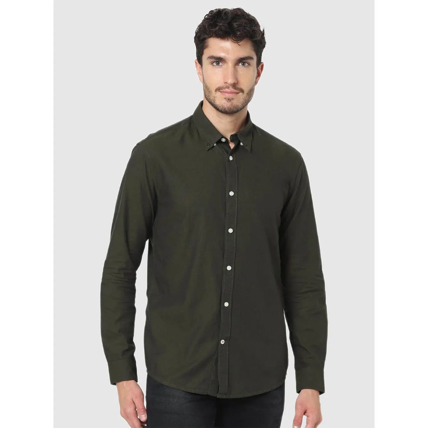 Green Solid Cotton Shirt