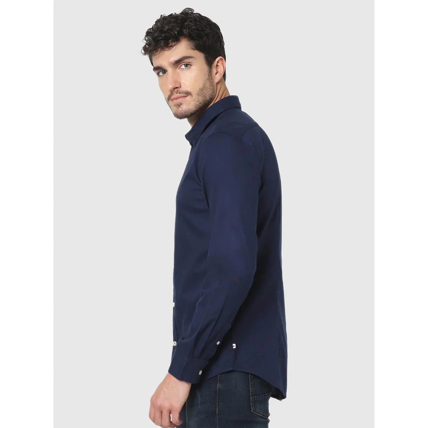 Navy Blue Solid Cotton Shirt