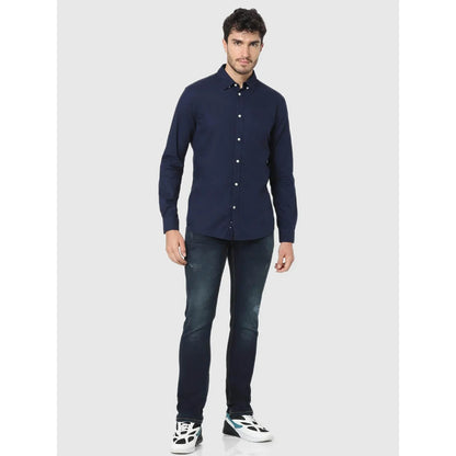 Navy Blue Solid Cotton Shirt