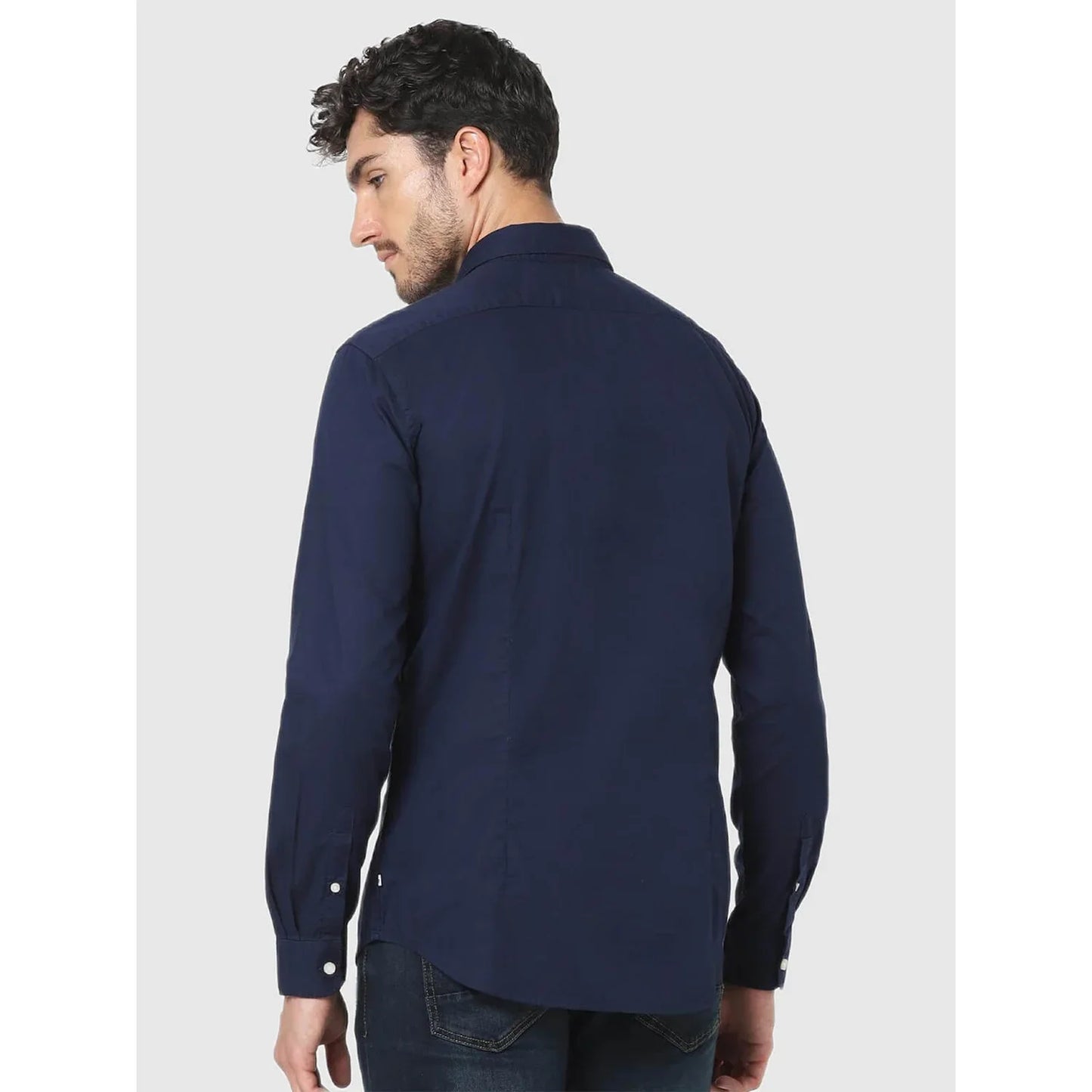 Navy Blue Solid Cotton Shirt