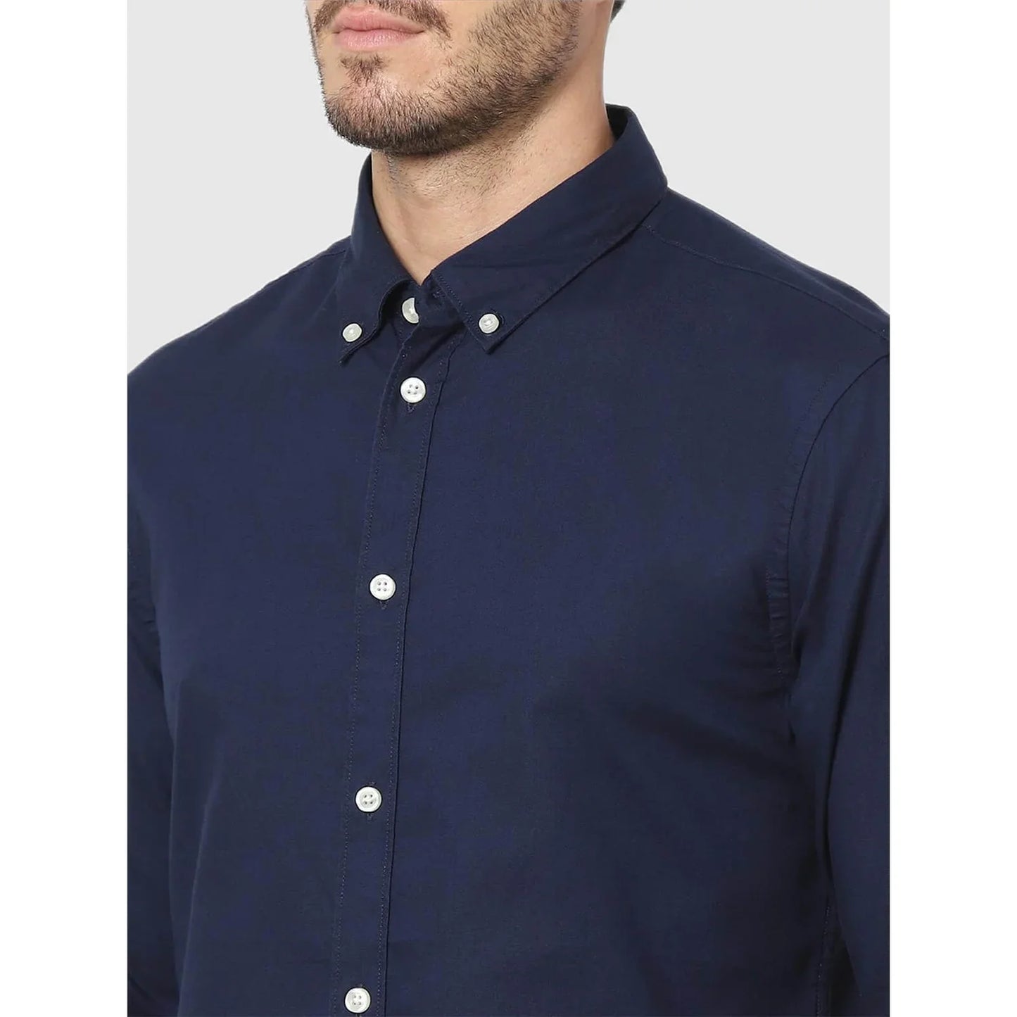 Navy Blue Solid Cotton Shirt