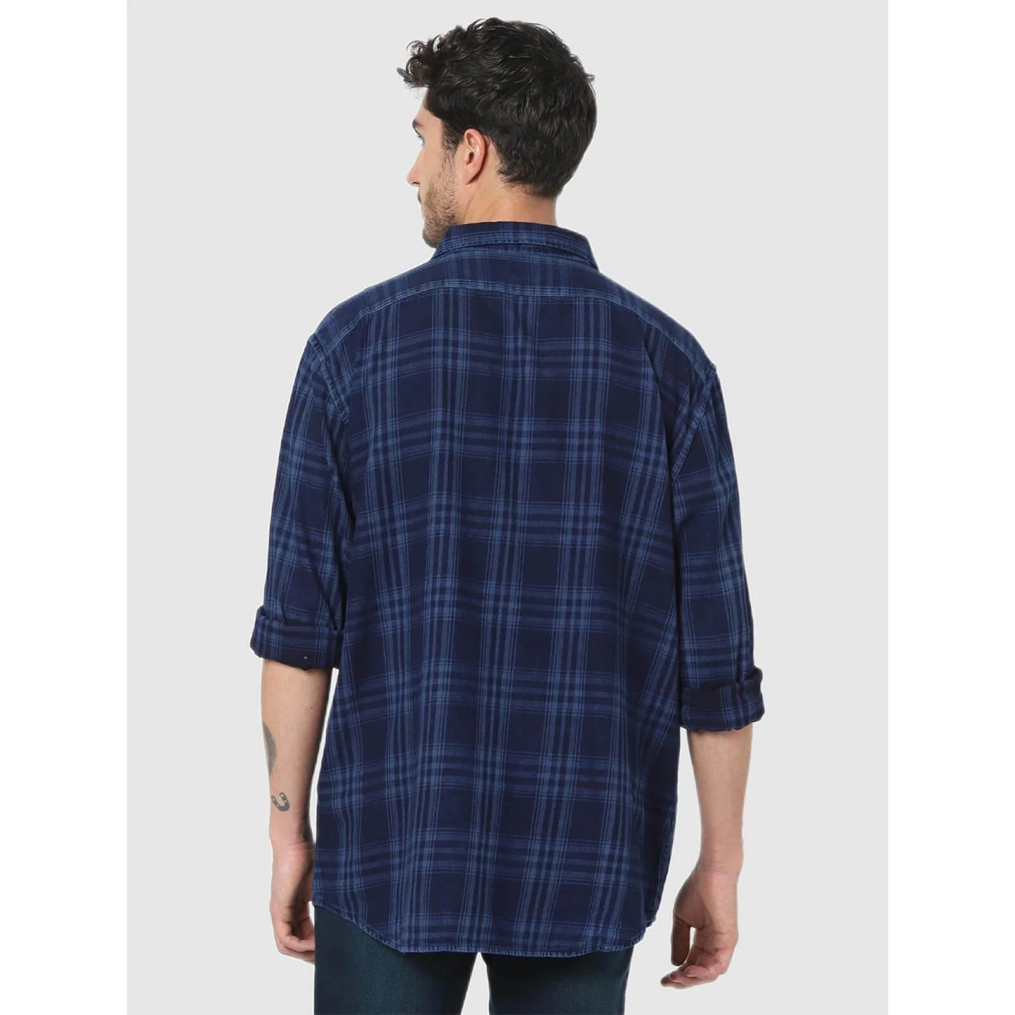 Navy Blue Checks Cotton Shirt