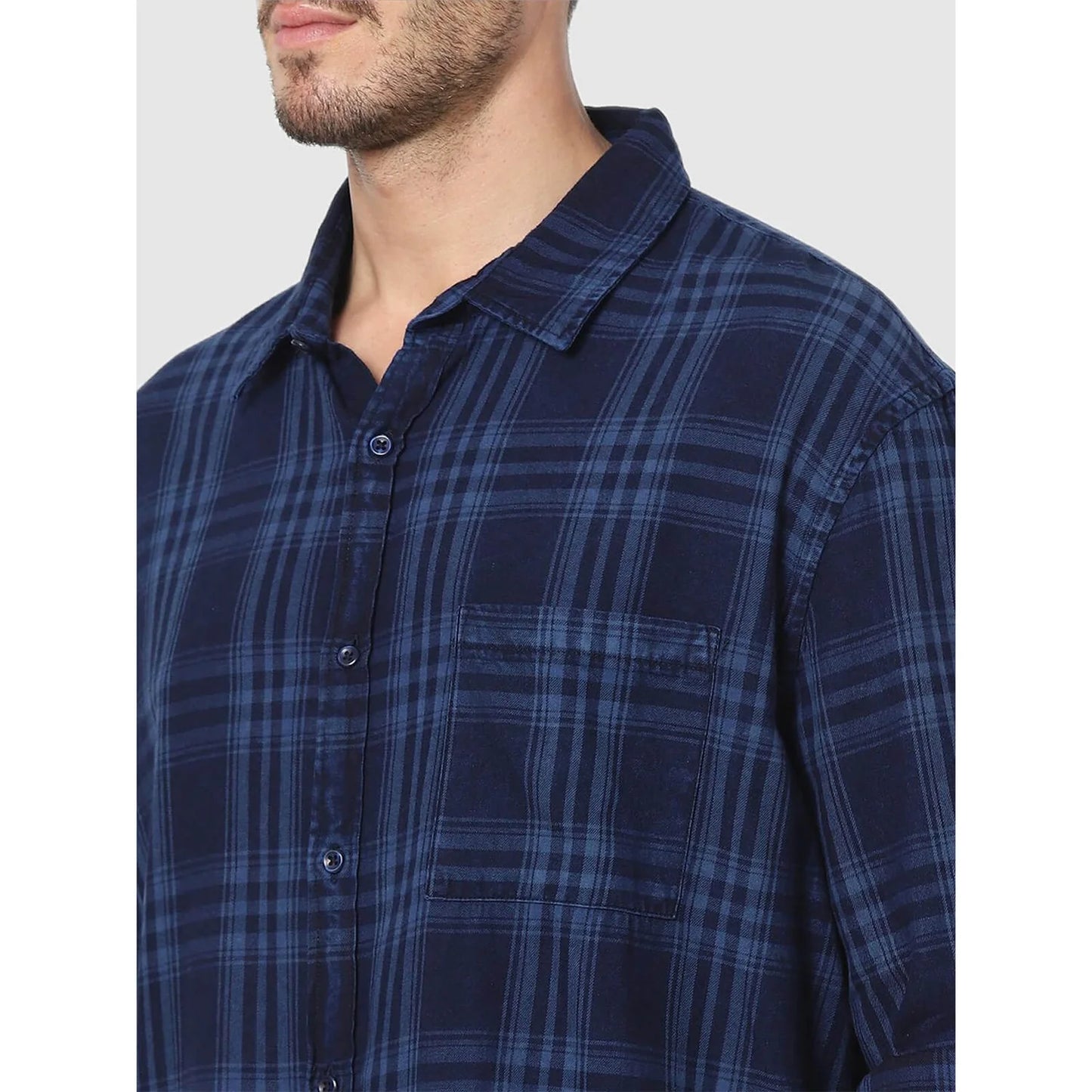 Navy Blue Checks Cotton Shirt