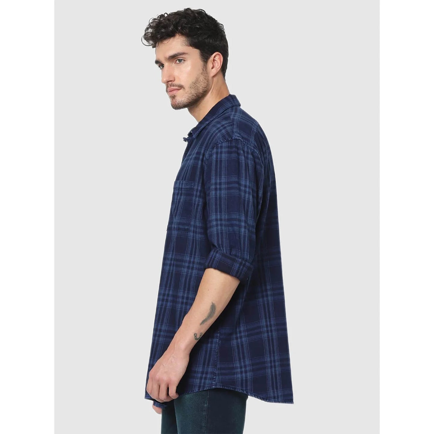 Navy Blue Checks Cotton Shirt