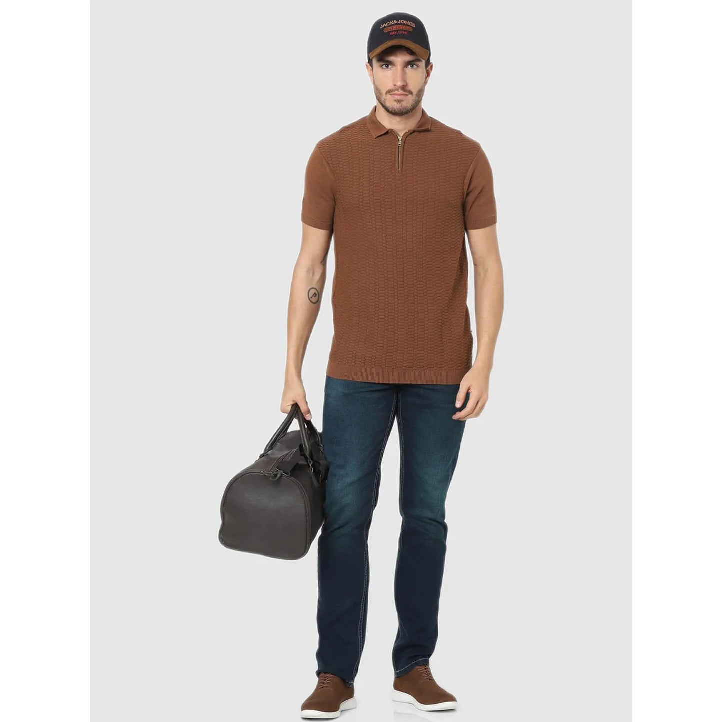 Brown Solid Cotton Polo