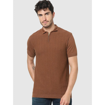 Brown Solid Cotton Polo