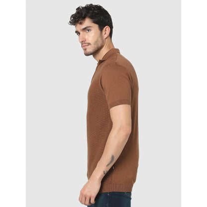 Brown Solid Cotton Polo