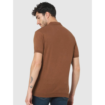 Brown Solid Cotton Polo