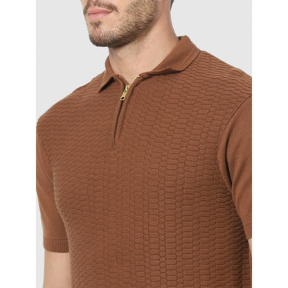 Brown Solid Cotton Polo