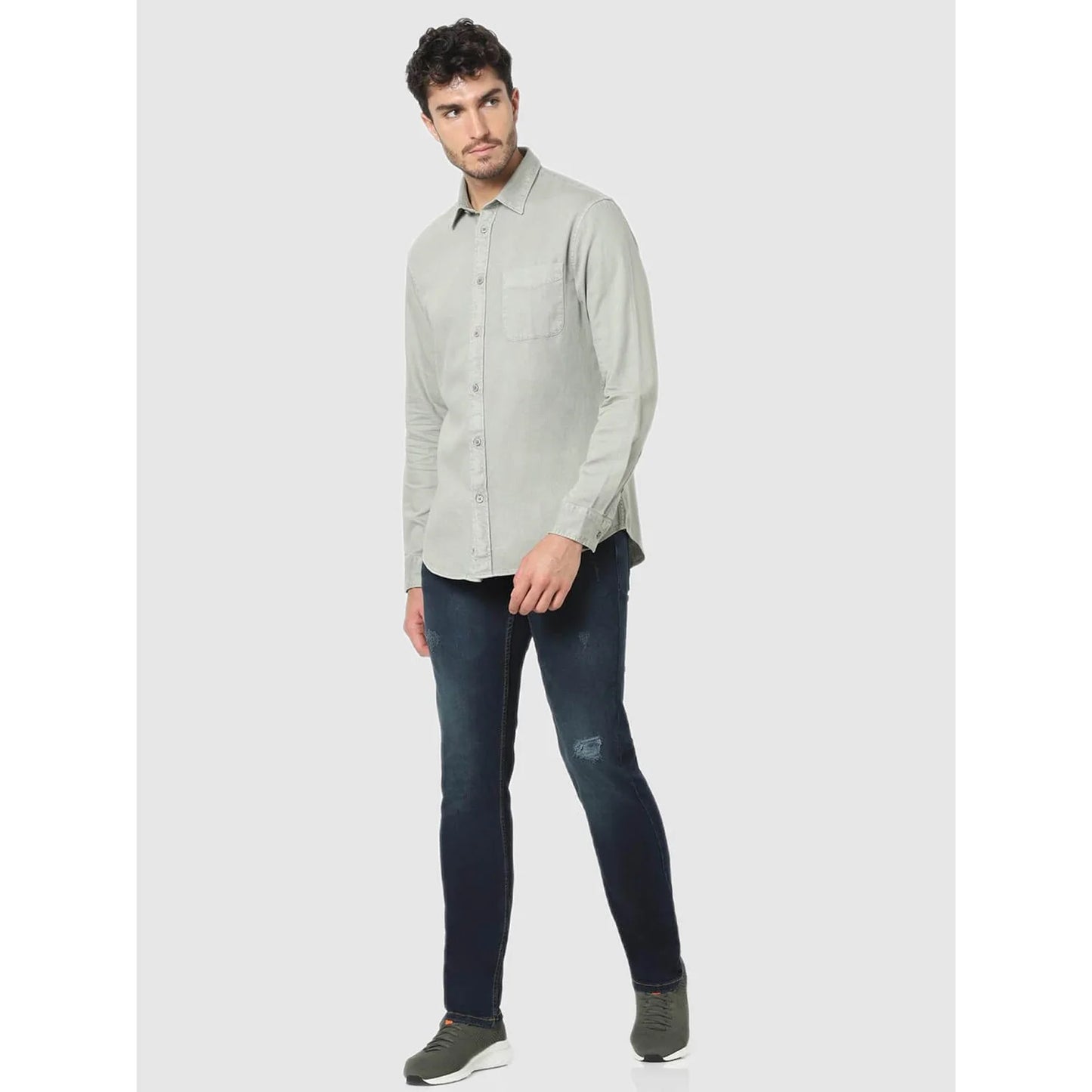 Grey Solid Cotton Shirt