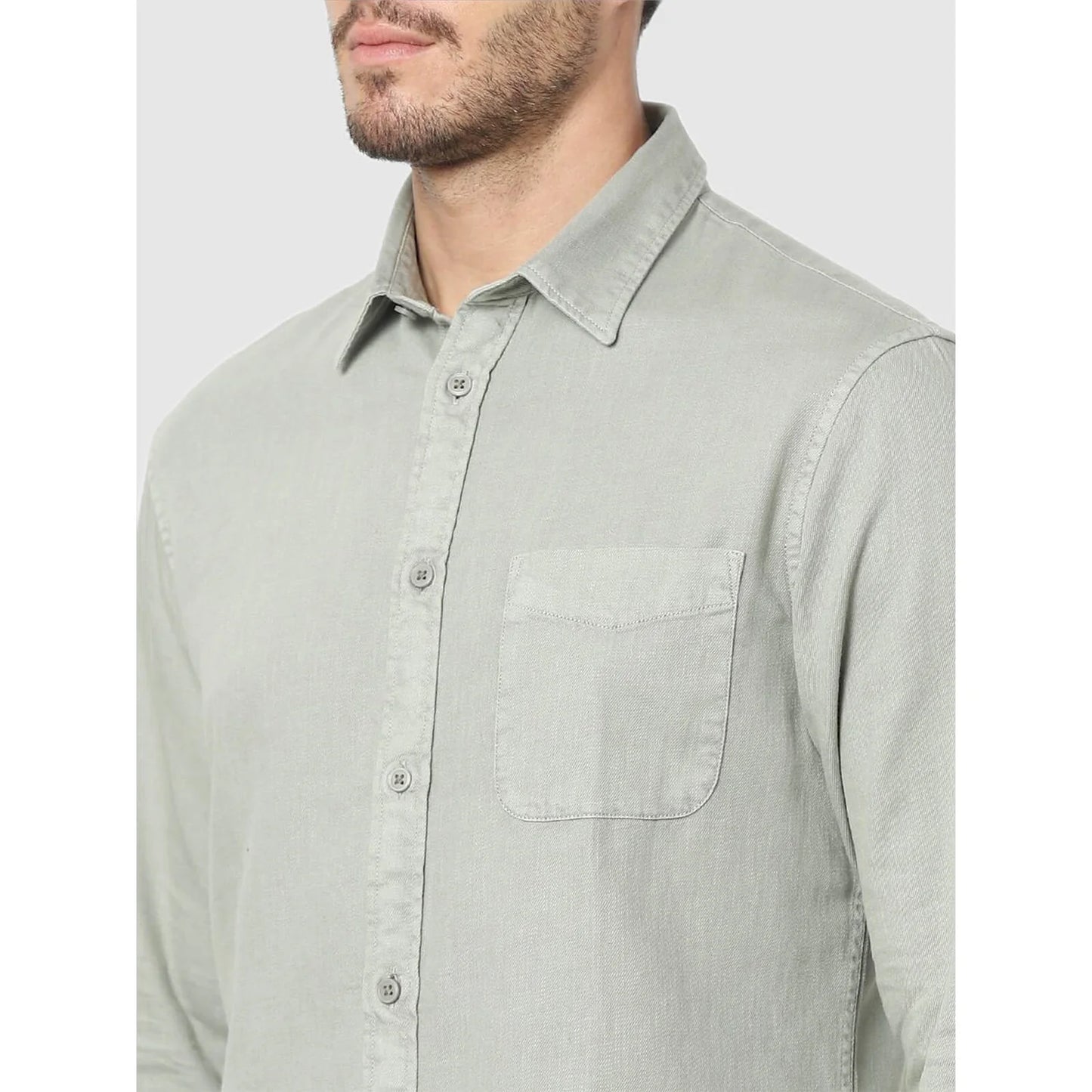 Grey Solid Cotton Shirt