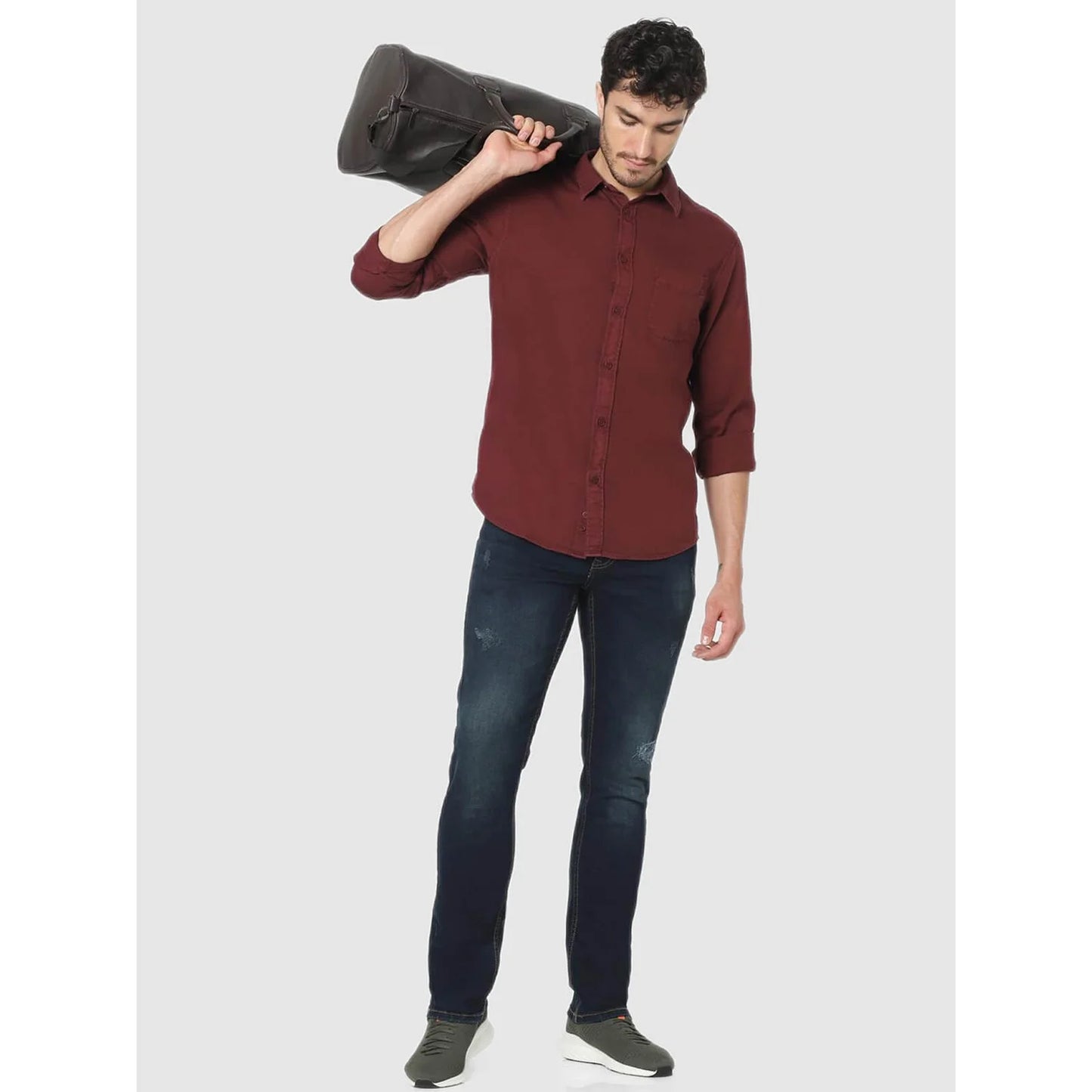 Maroon Solid Cotton Shirt