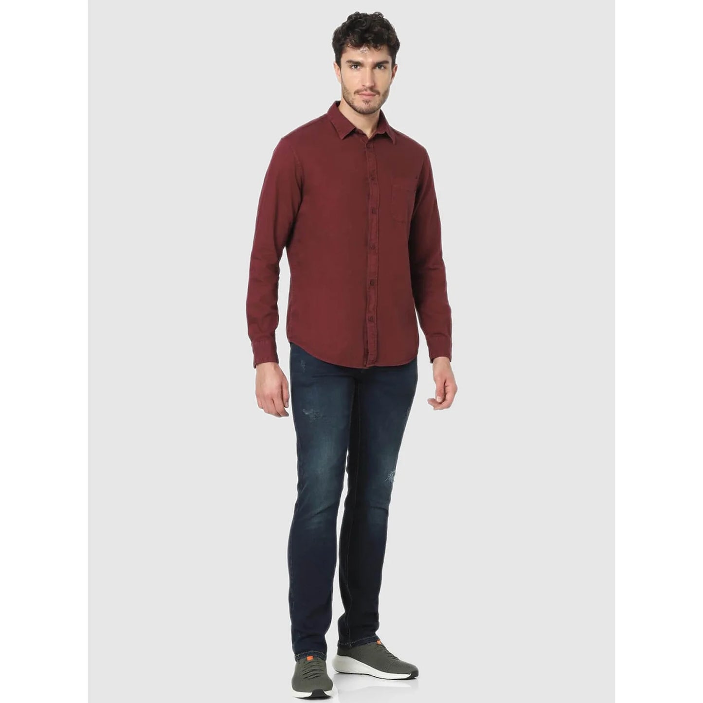 Maroon Solid Cotton Shirt