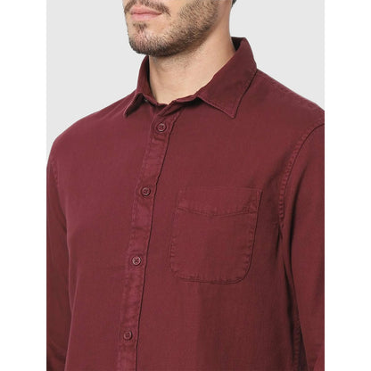 Maroon Solid Cotton Shirt