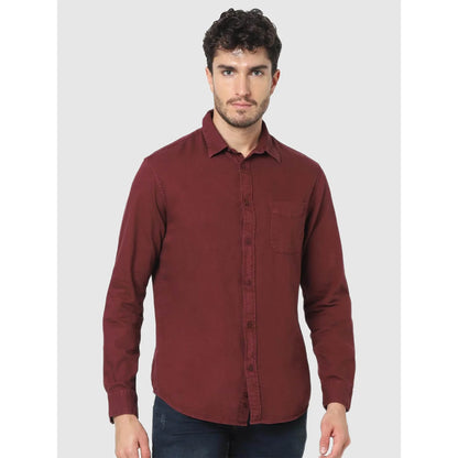 Maroon Solid Cotton Shirt