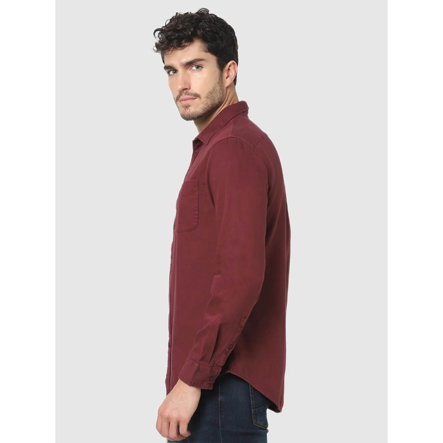 Maroon Solid Cotton Shirt