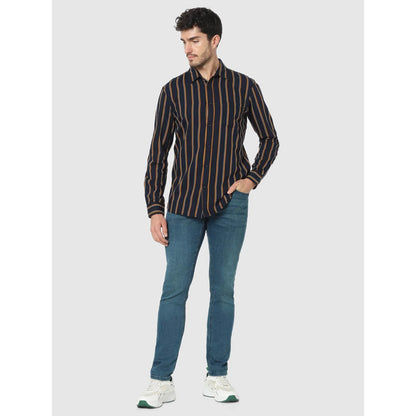 Navy Blue Striped Cotton Shirt