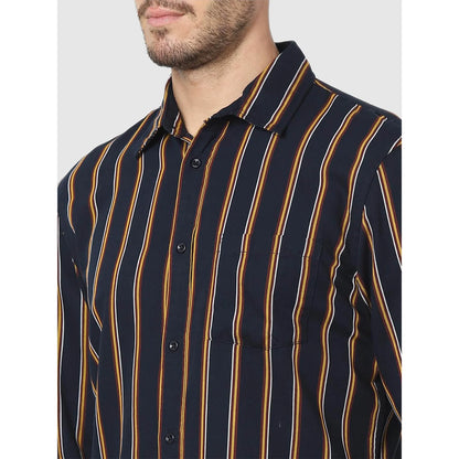 Navy Blue Striped Cotton Shirt