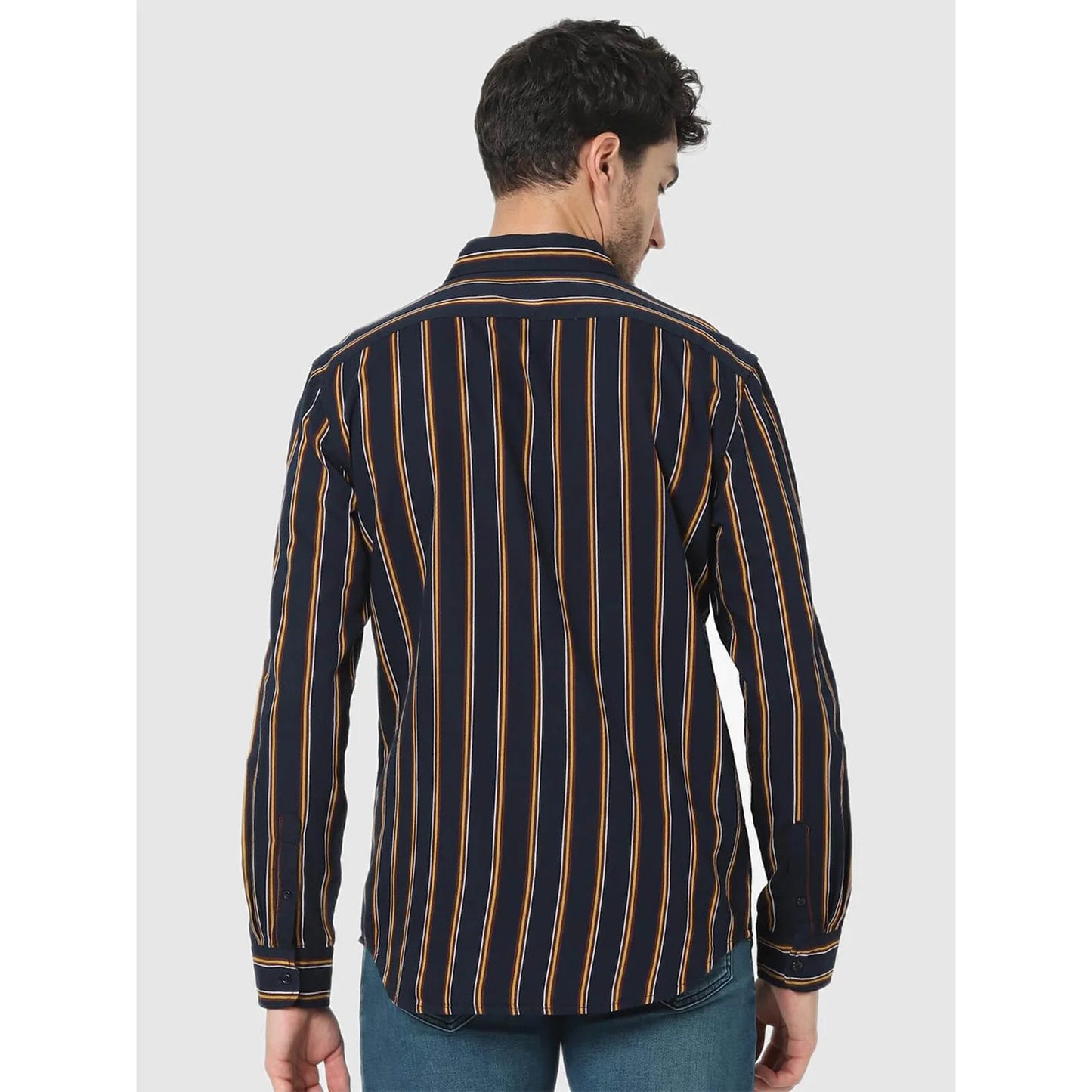 Navy Blue Striped Cotton Shirt