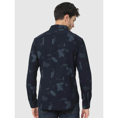 Navy Blue Printed Cotton Shirt