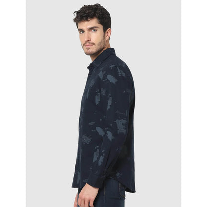 Navy Blue Printed Cotton Shirt