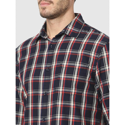 Navy Blue Checks Cotton Shirt