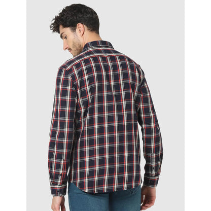 Navy Blue Checks Cotton Shirt